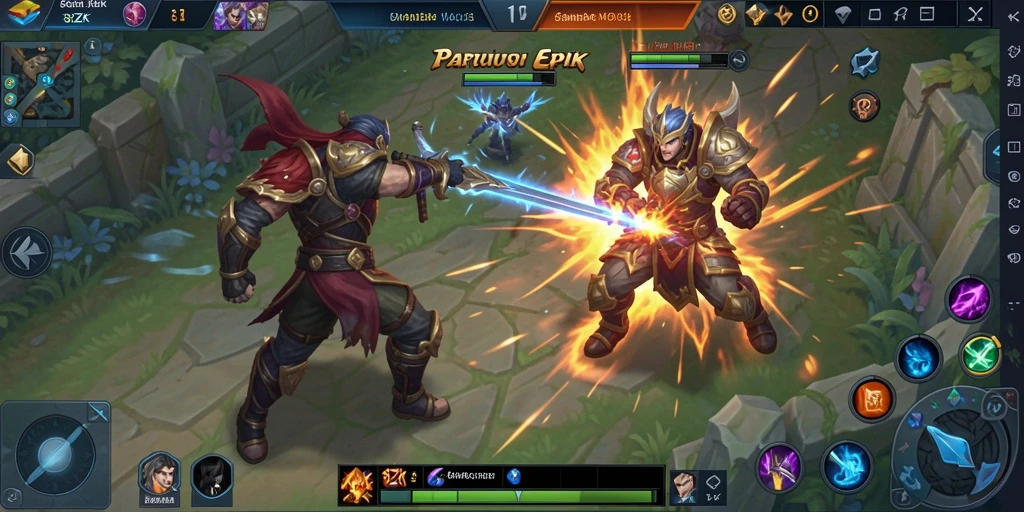 Tampilan gameplay seru dalam pertarungan MOBA.