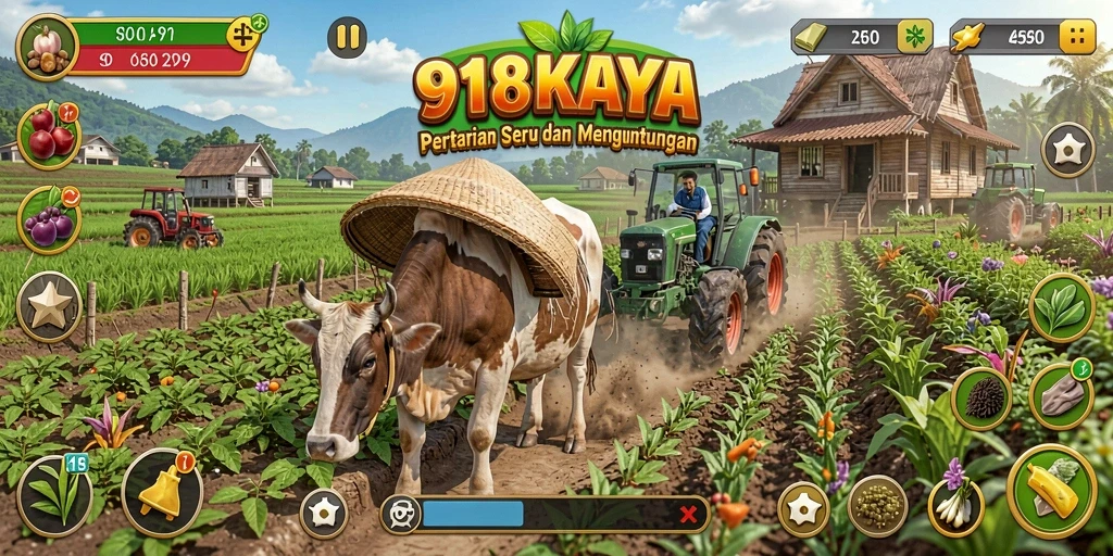 Tampilan gameplay 918KAYA yang menampilkan lahan pertanian yang subur.