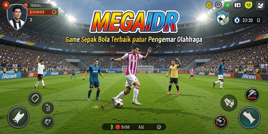 Screenshot gameplay MEGAIDR menampilkan aksi sepak bola yang intens dan menarik.