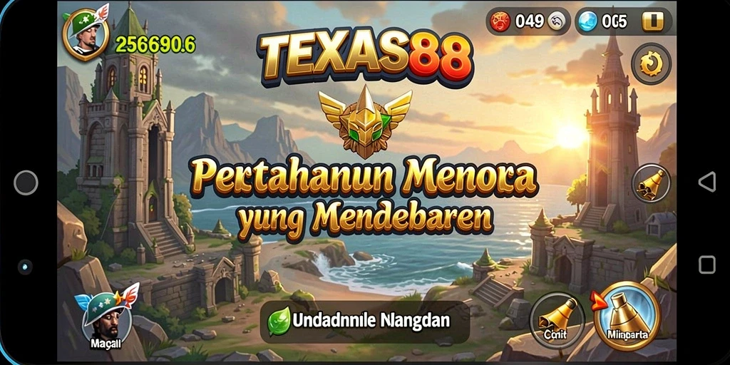 Tampilan gameplay TEXAS88 dengan strategi pertahanan menara.